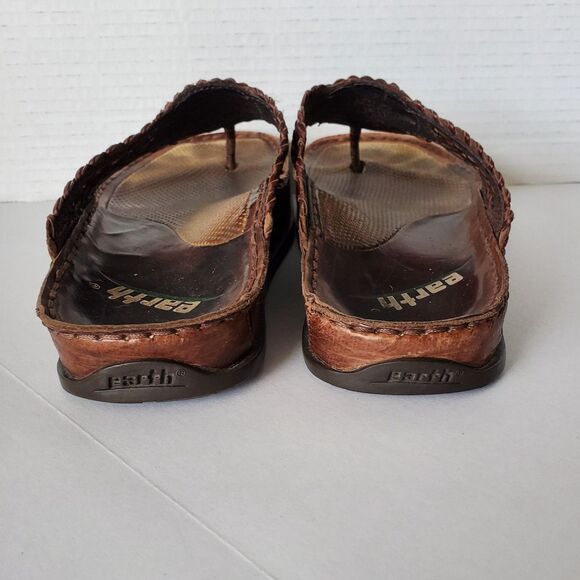 Earth Shoes Salsa Mahogany Leather Thong Sandals Boho Woven Slides Sz 6 Hippie - Picture 6 of 12